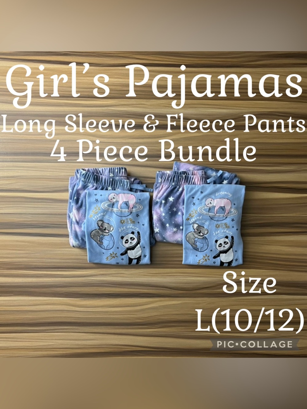 Girls Clothes Walmart Wonder Nation 4 Piece Bundle Pajamas Sets Size L(10/12)